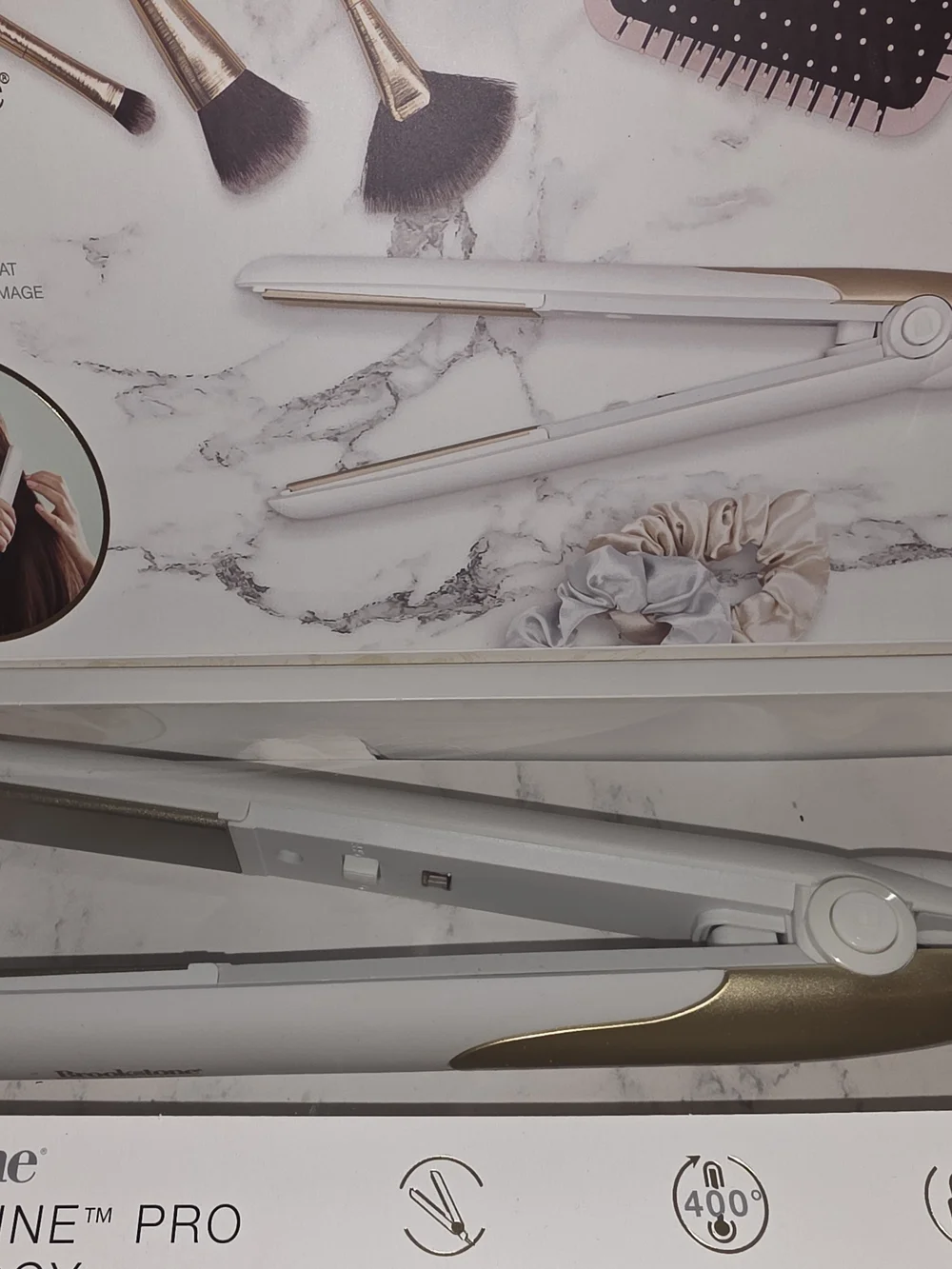 Brookstone White and Gold Ceramic Hair Straightener